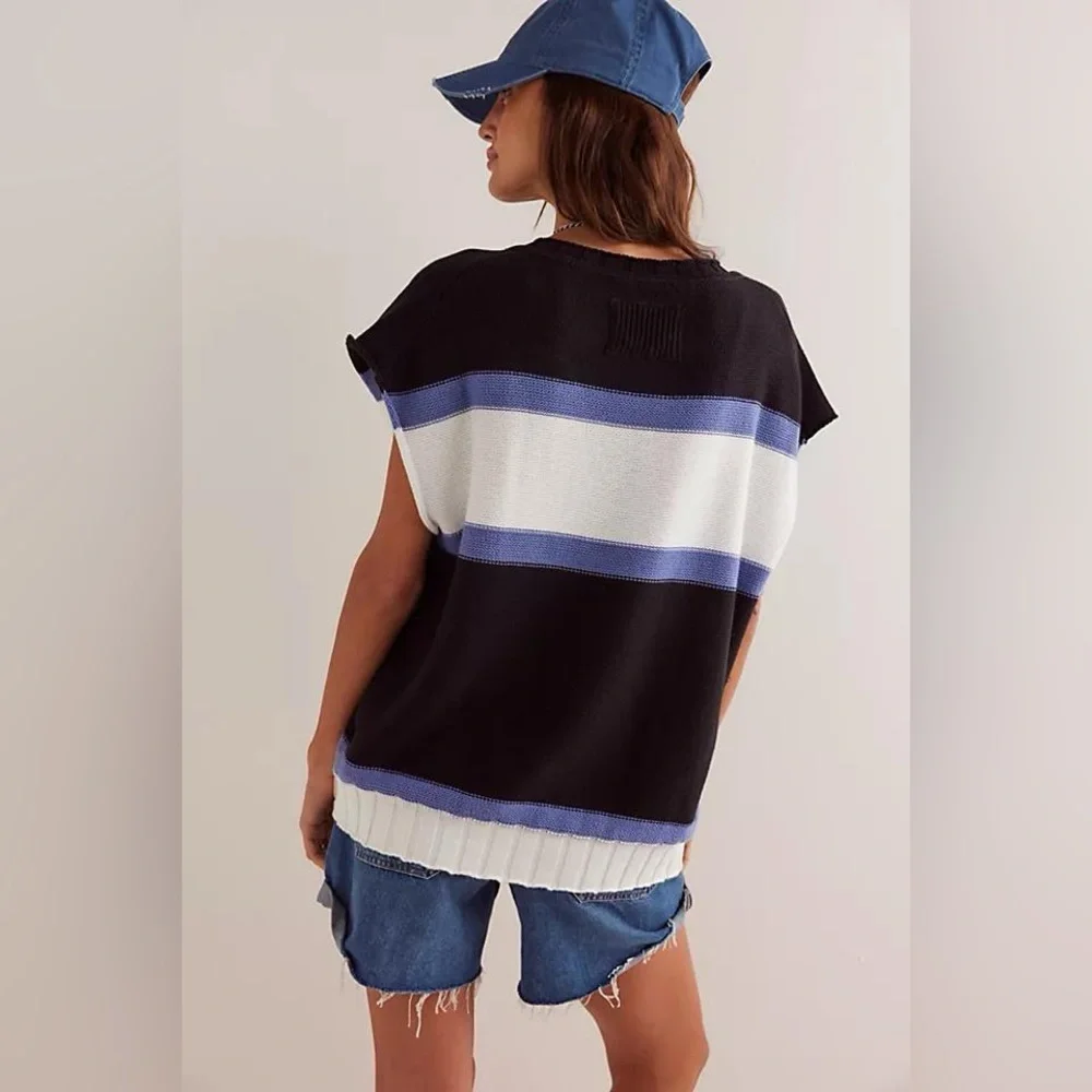We The Free Free People Tommi Striped Sweater Vest Black White Purple M - Picture 4 of 13